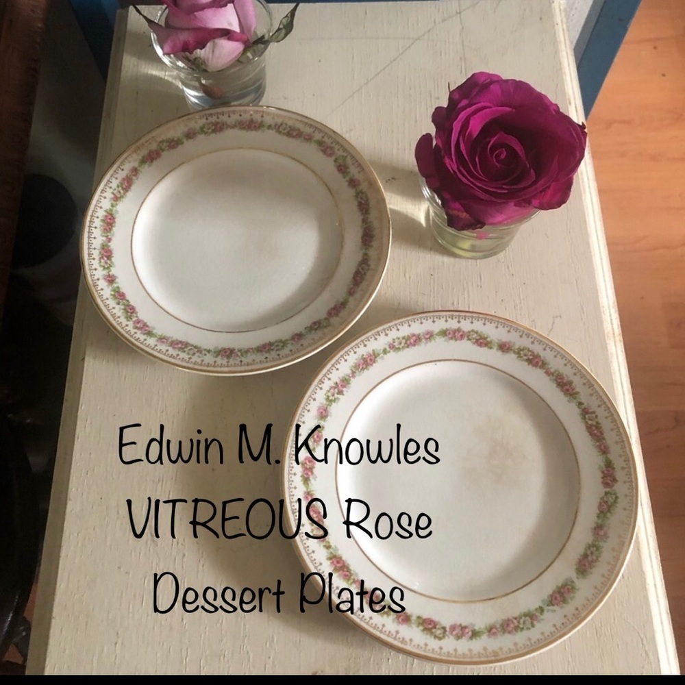Edwin M. Knowles VITREOUS Rose Dessert Plates